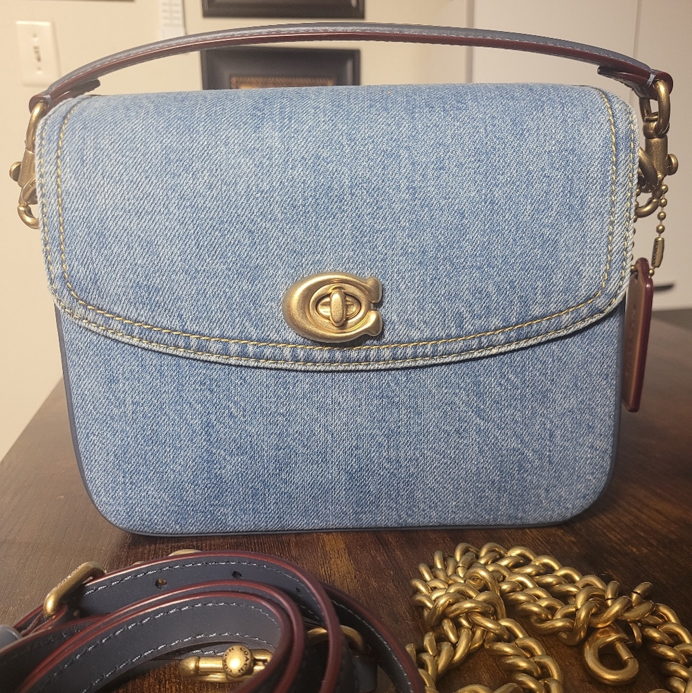 Coach Cassie 19 Blue Denim Crossbody  Shoulder Bag with Gold Chain